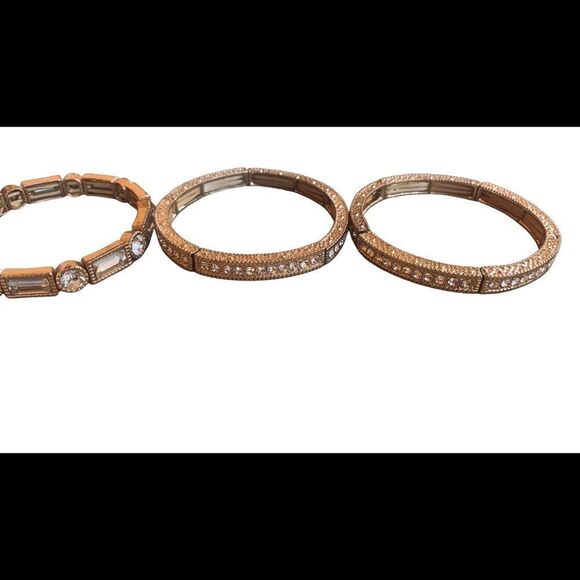 3 Piece Set White Gold-Tone Stretch Bracelets Rhinestone Crystals One Size Gift! - Picture 1 of 8